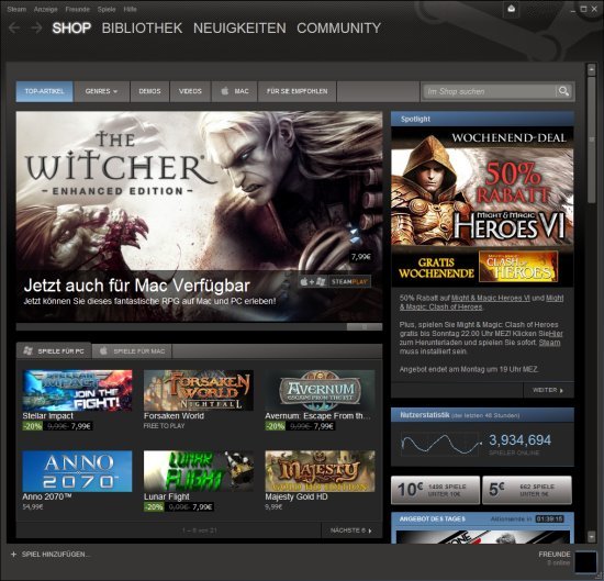 Valve's Steam Hauptseite